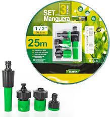 Manguera de Jardín Reforzada 25m 1/2” con Boquillas y Conexiones